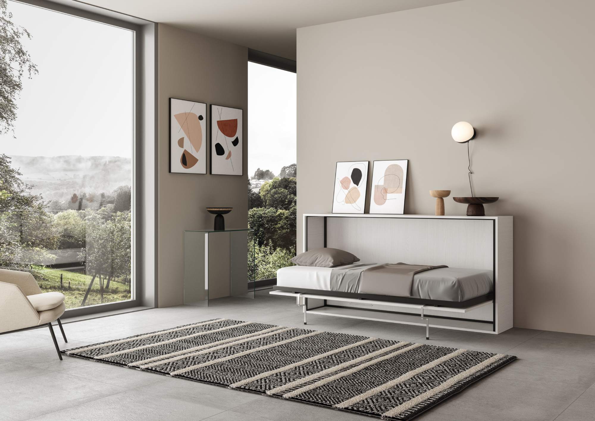 Letto a scomparsa singolo orizzontale Kando con materasso