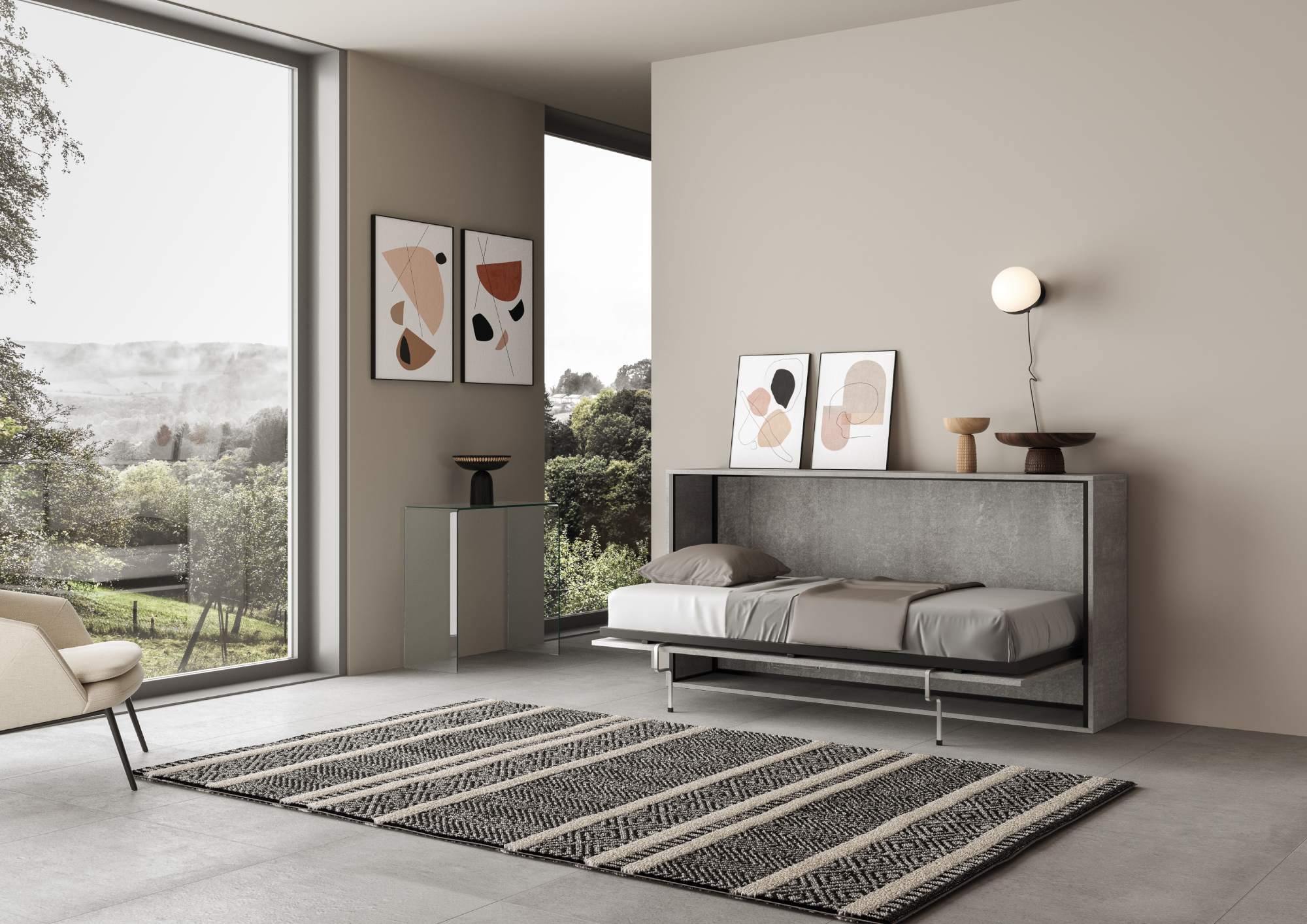 Letto a scomparsa singolo orizzontale Kando con materasso