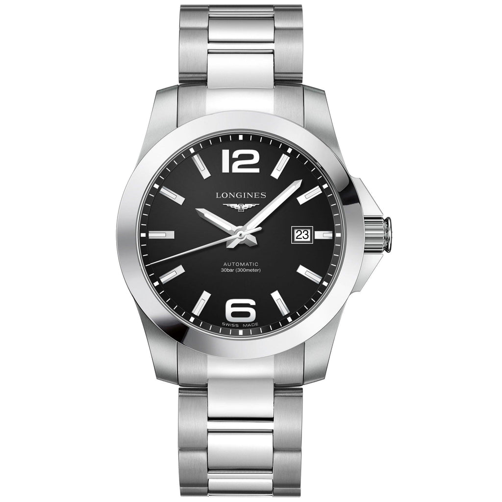 Longines orologio Conquest 41mm nero acciaio uomo automatico L3.777.4.58.6