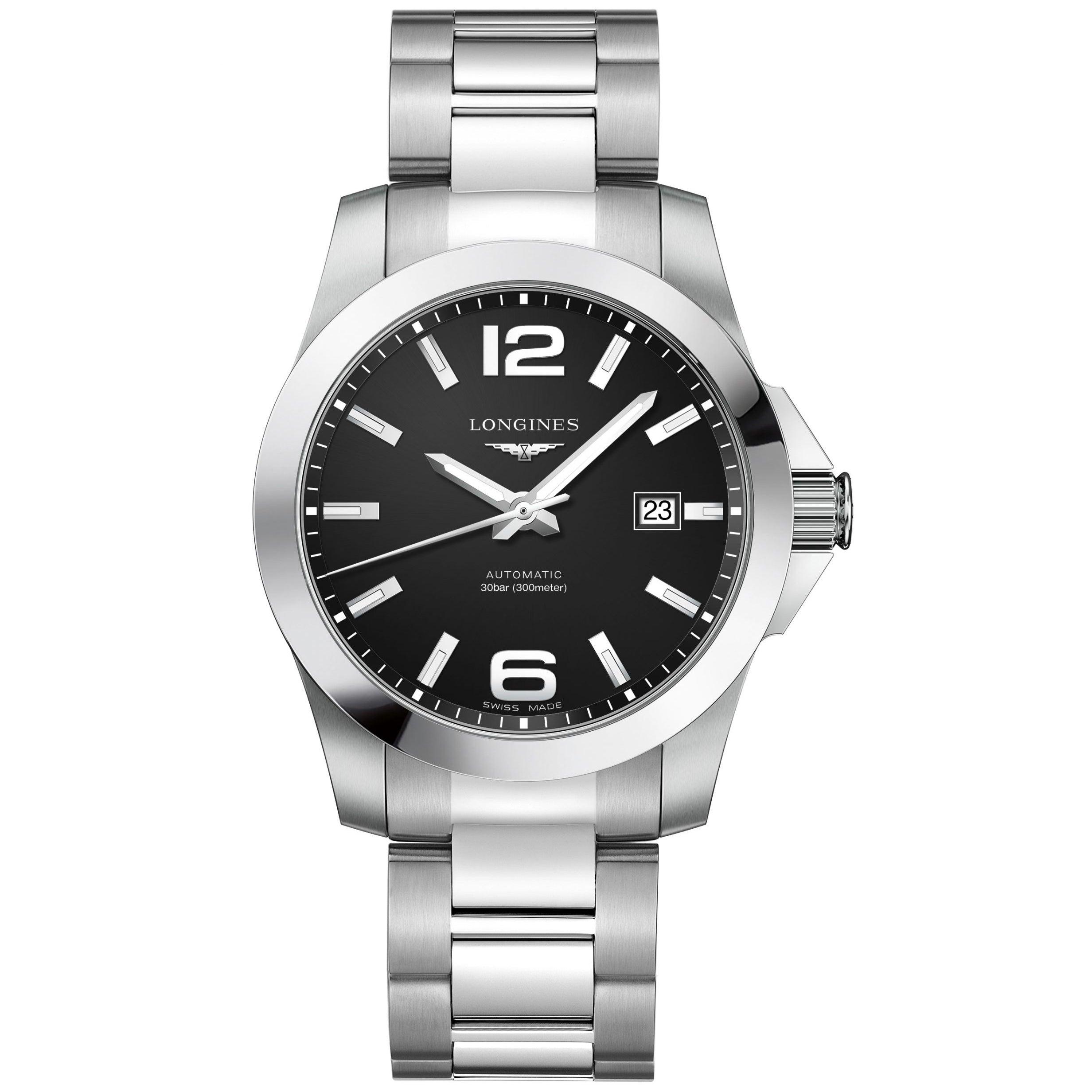 Longines orologio Conquest 41mm nero acciaio uomo automatico L3.777.4.58.6