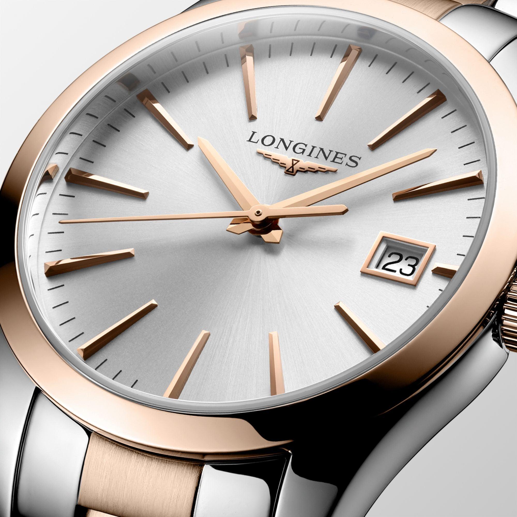 Longines orologio Conquest Classic 34mm argento quarzo acciaio PVD oro rosa L2.386.3.72.7