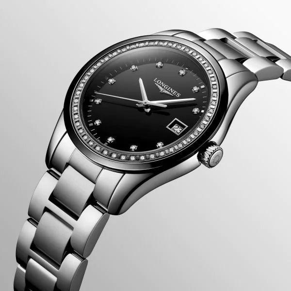 Longines orologio Conquest Classic 36mm nero diamanti quarzo acciaio L2.387.0.57.6