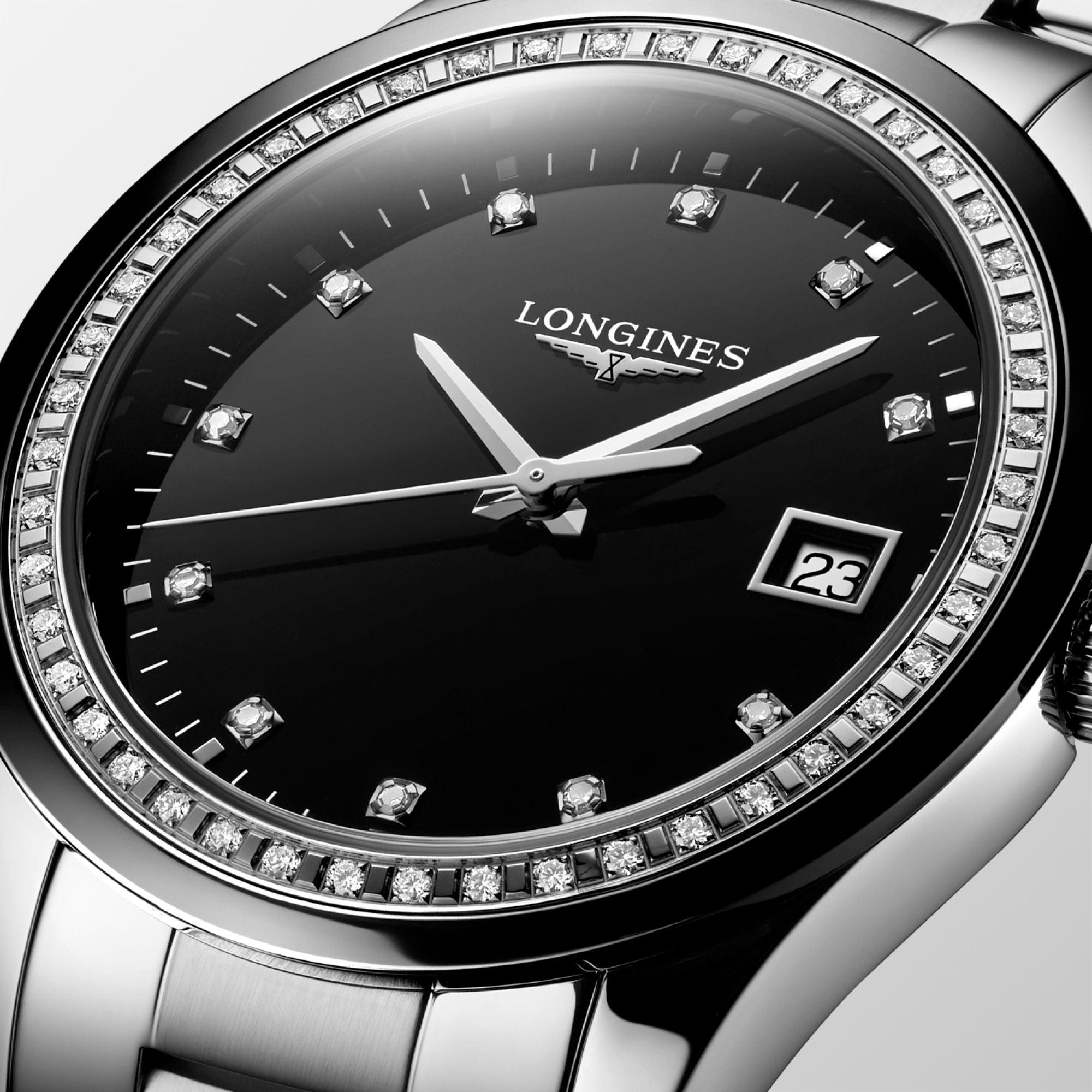 Longines orologio Conquest Classic 36mm nero diamanti quarzo acciaio L2.387.0.57.6