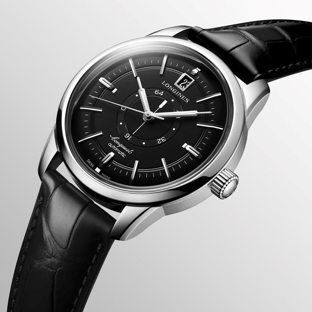 Longines orologio Conquest Heritage Central Power Reserve 38mm nero automatico acciaio L1.648.4.52.2