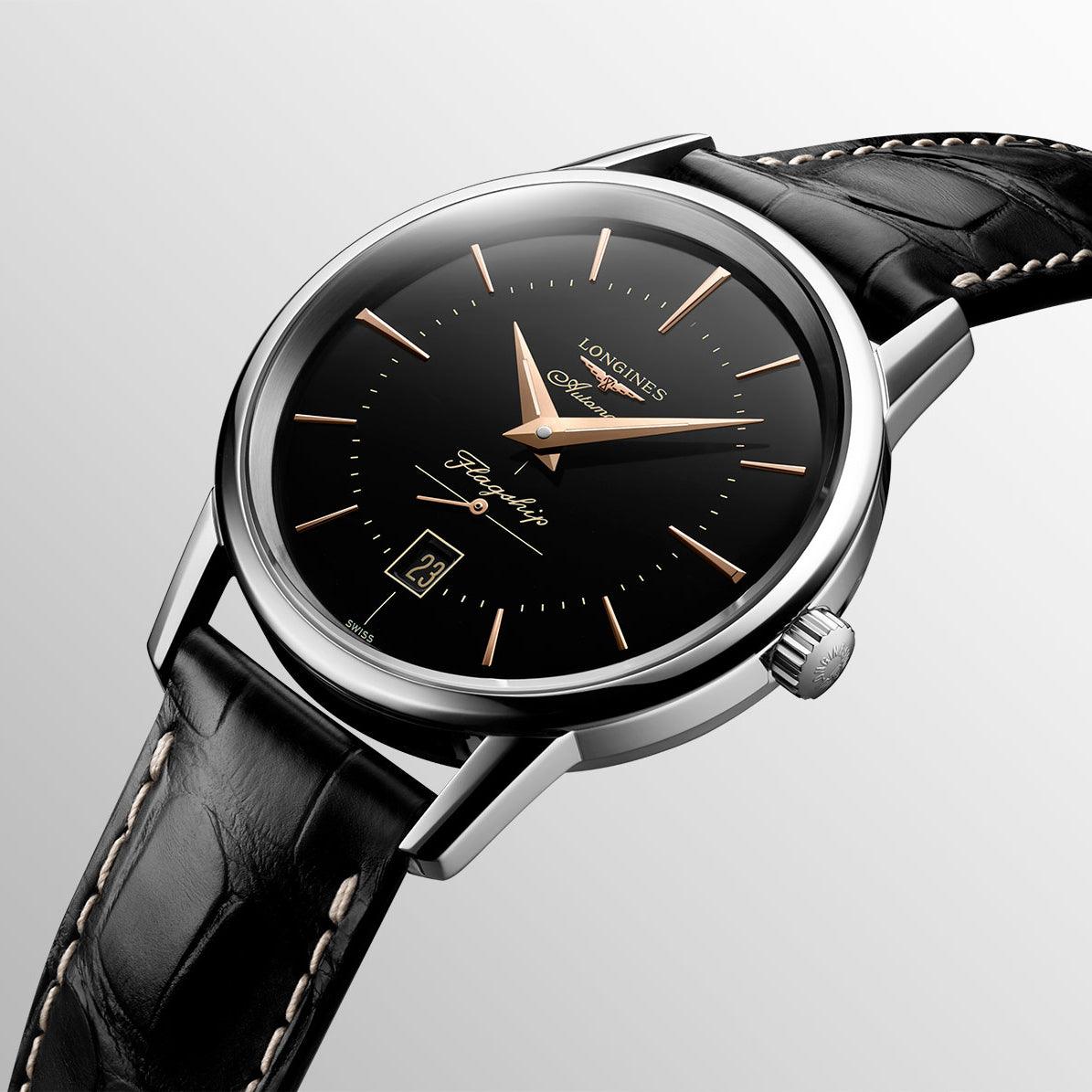 Longines orologio Flagship Heritage 38,5mm nero automatico acciaio L4.795.4.58.0