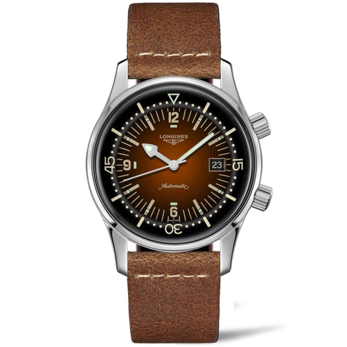 Longines orologio Heritage Legend Diver Tropical Watch 42mm marrone automatico acciaio L3.774.4.60.2