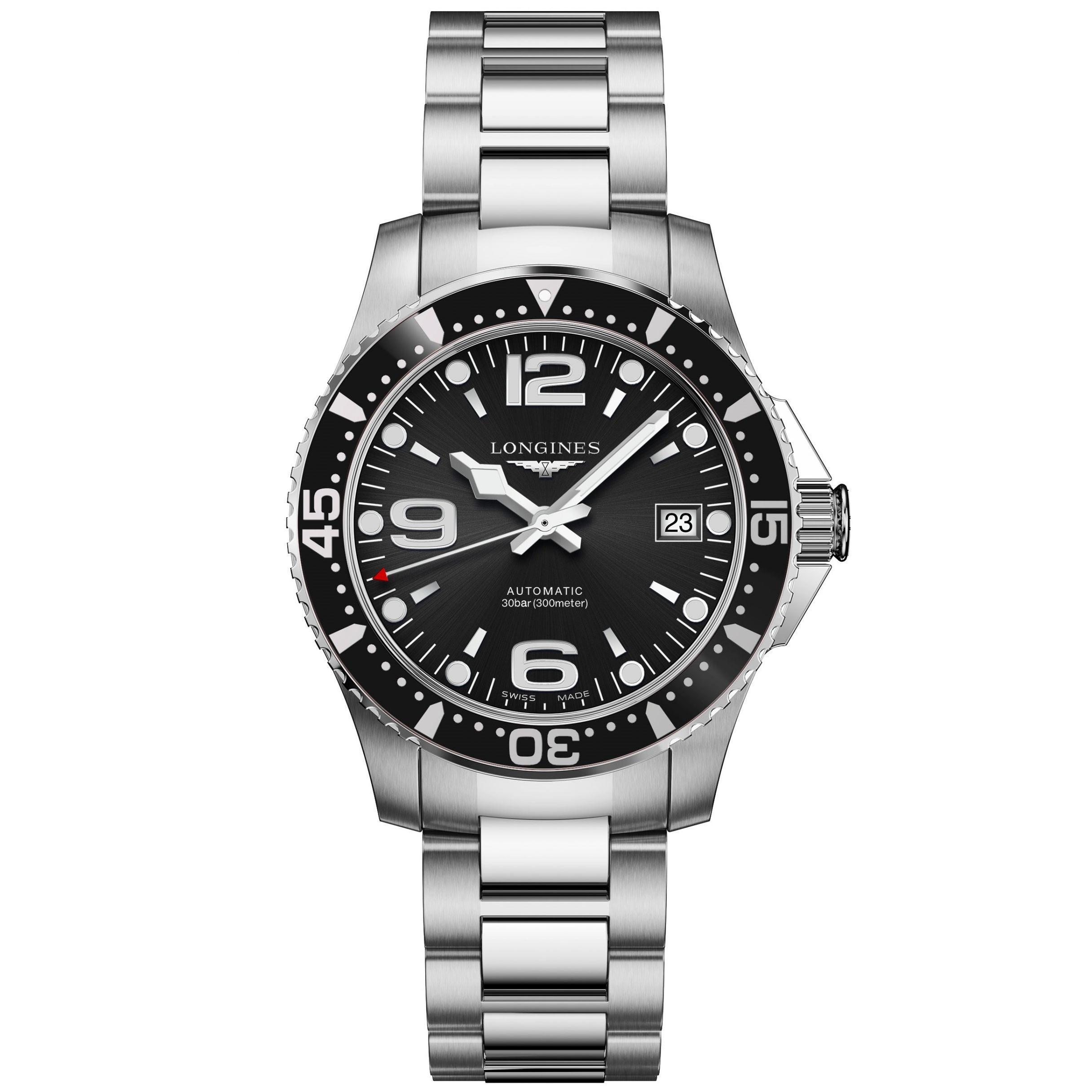 Longines orologio HydroConquest 39mm nero acciaio uomo automatico L3.741.4.56.6