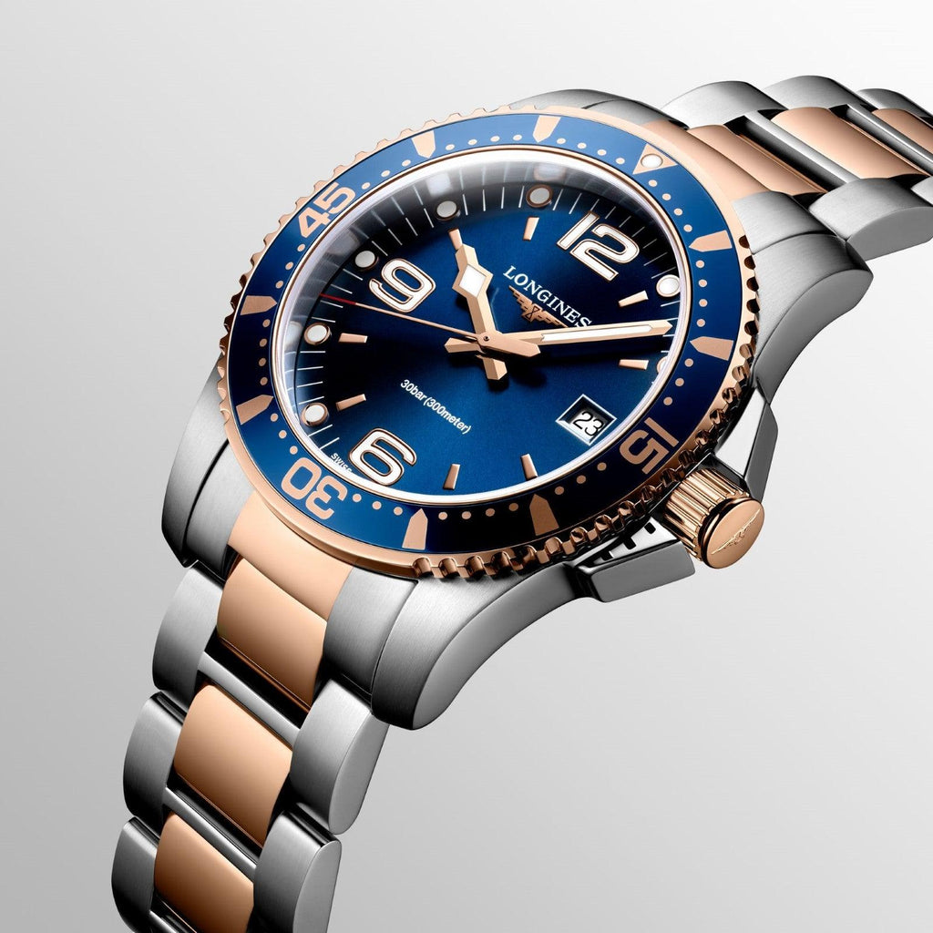 Longines orologio HydroConquest 41mm blu quarzo acciaio finitura PVD oro rosa L3.740.3.98.7