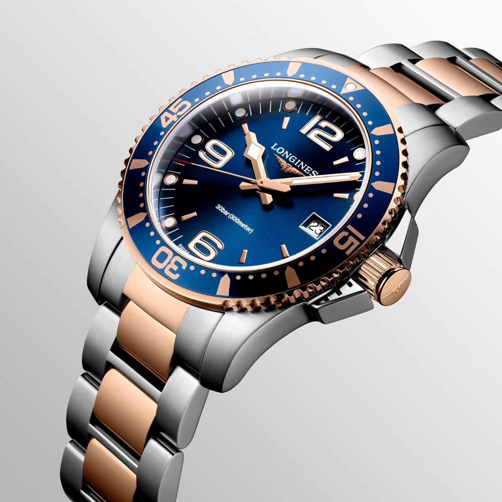 Longines orologio HydroConquest 41mm blu quarzo acciaio finitura PVD oro rosa L3.740.3.98.7