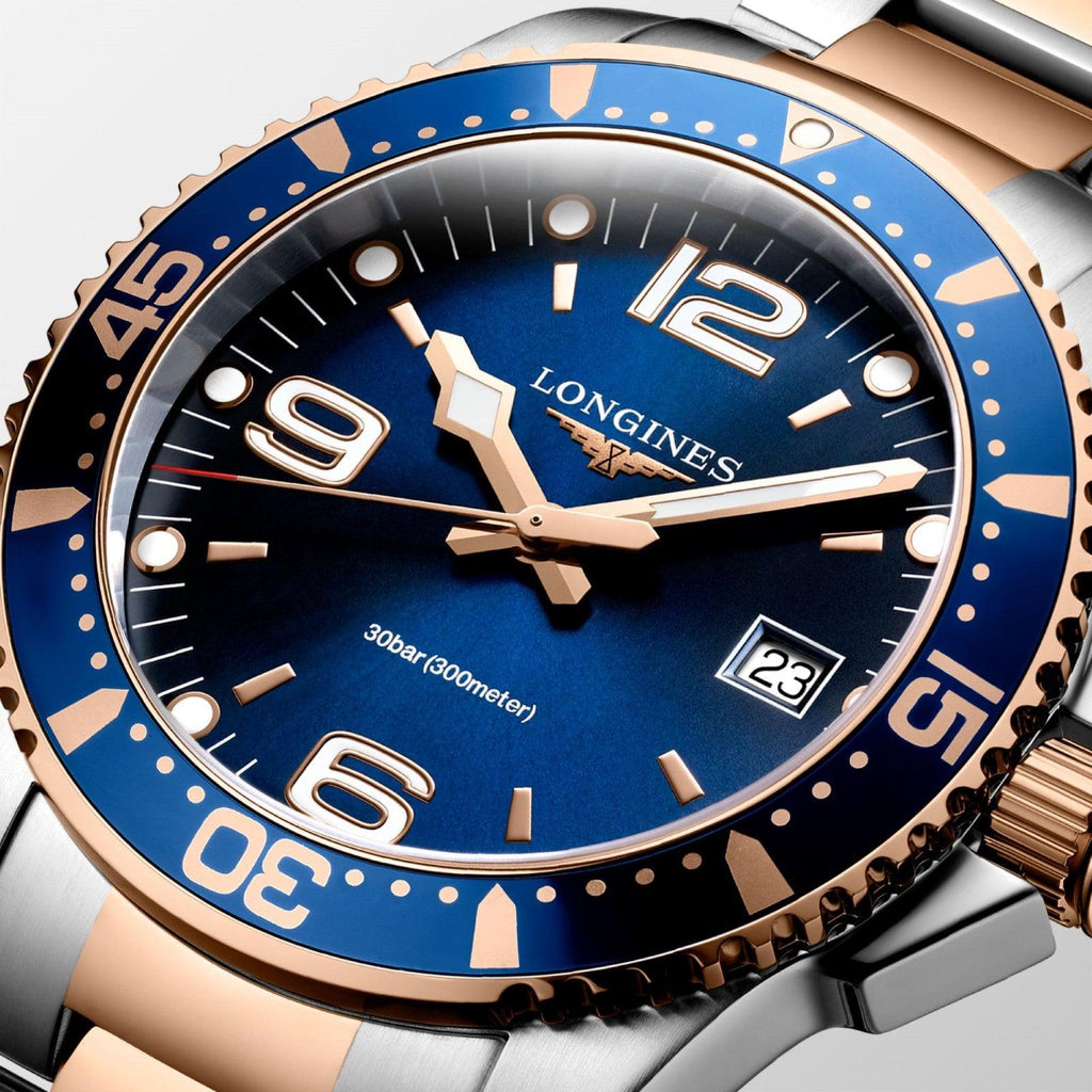 Longines orologio HydroConquest 41mm blu quarzo acciaio finitura PVD oro rosa L3.740.3.98.7