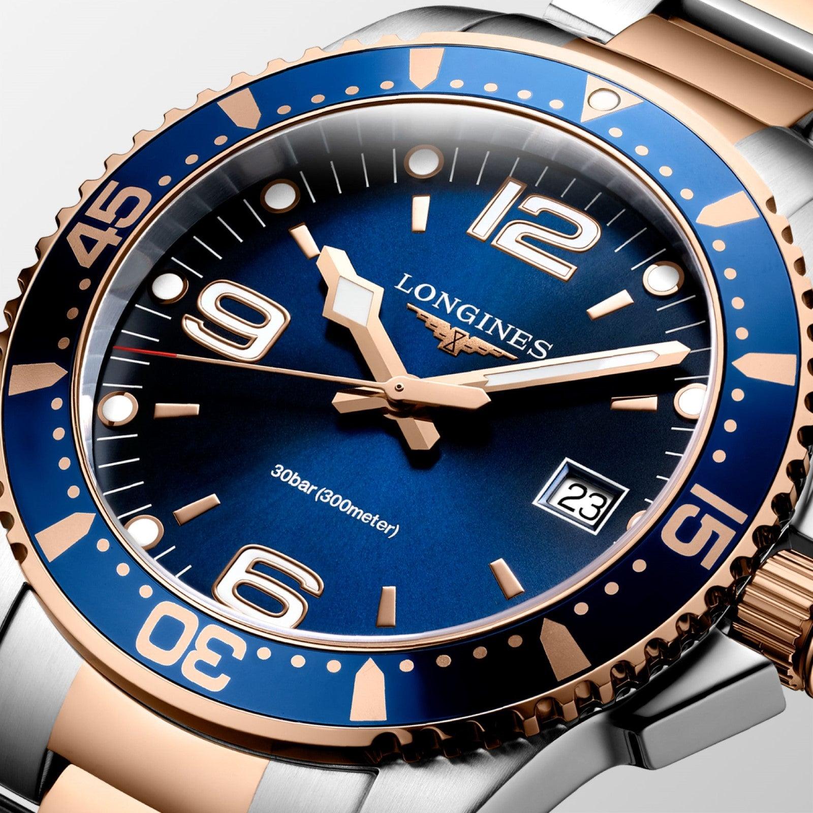 Longines orologio HydroConquest 41mm blu quarzo acciaio finitura PVD oro rosa L3.740.3.98.7