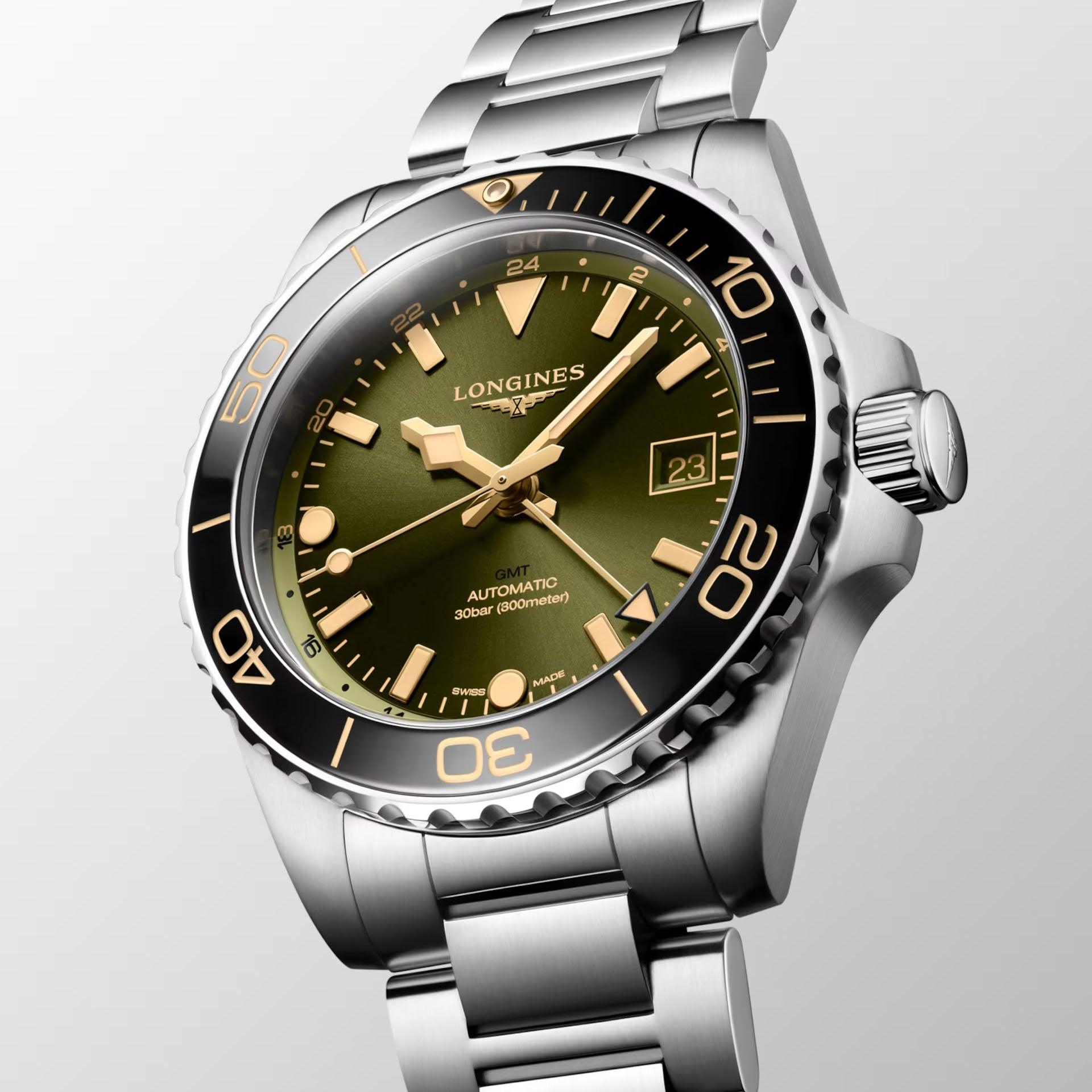 Longines orologio Hydroconquest GMT 41mm verde automatico acciaio L3.790.4.06.6