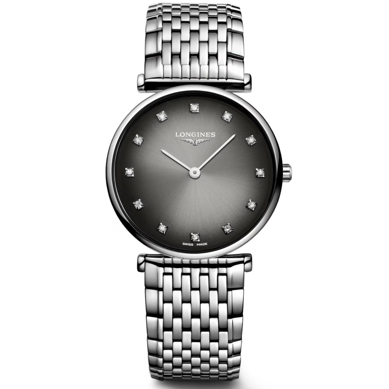 Longines orologio La Grande Classique 29mm antracite diamanti quarzo acciaio L4.512.4.77.6