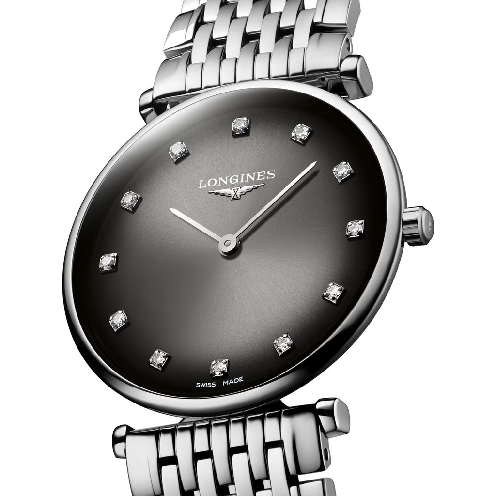 Longines orologio La Grande Classique 29mm antracite diamanti quarzo acciaio L4.512.4.77.6