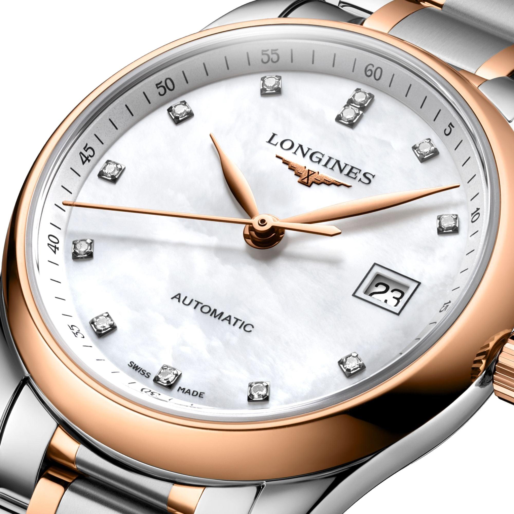 Longines orologio Master Collection 29mm madreperla diamanti automatico acciaio oro rosa L2.257.5.89.7