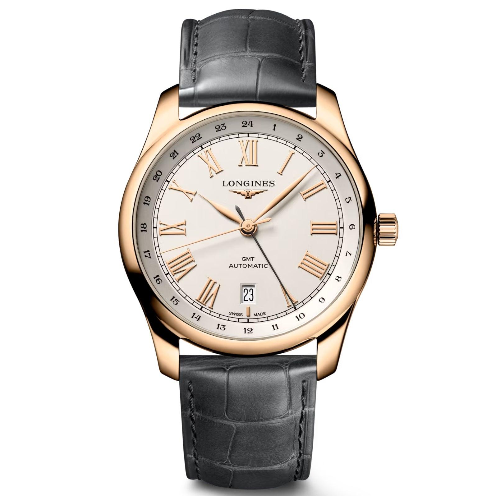 Longines orologio Master Collection GMT 40mm argento automatico oro rosa 18kt L2.844.8.71.2