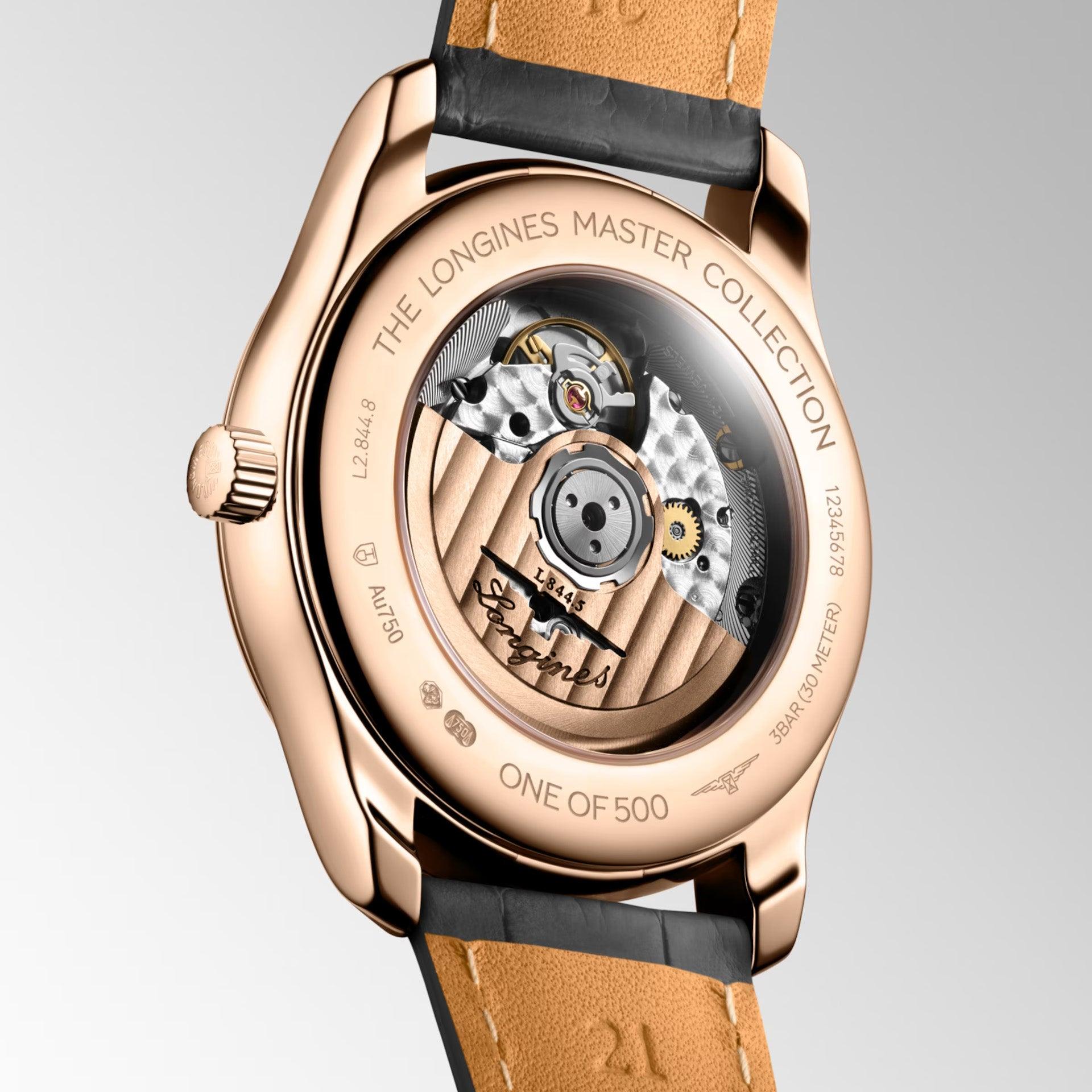 Longines orologio Master Collection GMT 40mm argento automatico oro rosa 18kt L2.844.8.71.2