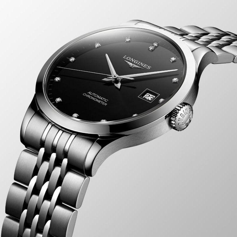 Longines orologio Record collection 40mm nero diamanti automatico COSC acciaio L2.821.4.57.6