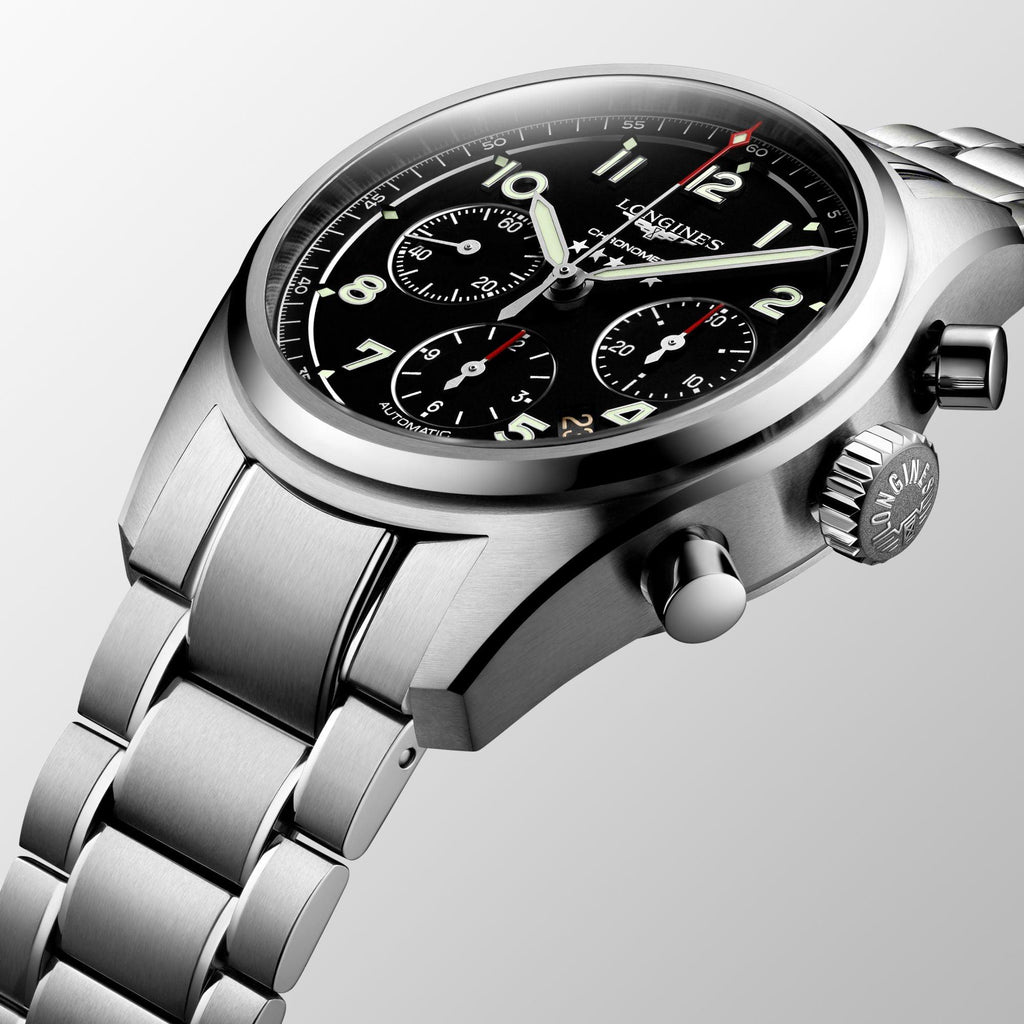 Longines orologio Spirit cronografo 42mm nero mat automatico acciaio L3.820.4.53.6