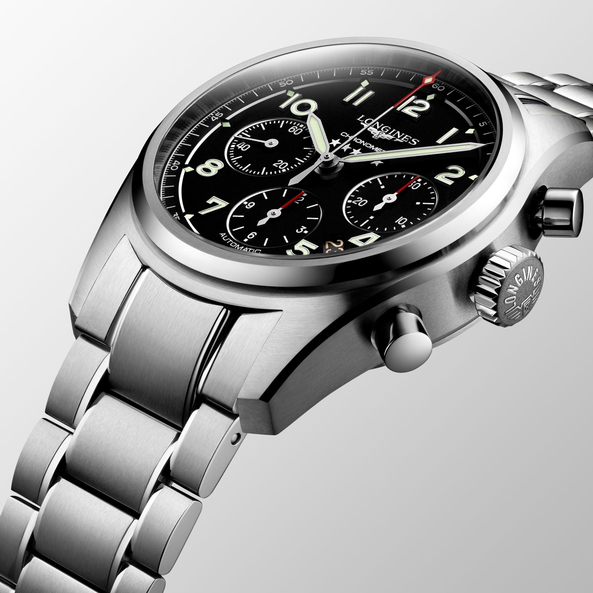 Longines orologio Spirit cronografo 42mm nero mat automatico acciaio L3.820.4.53.6