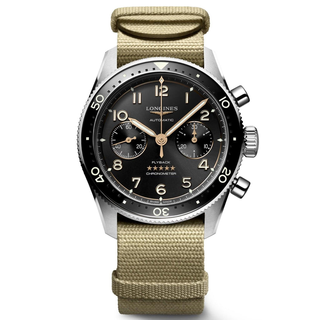 Longines orologio Spirit Flyback 42mm nero automatico acciaio L3.821.4.53.9
