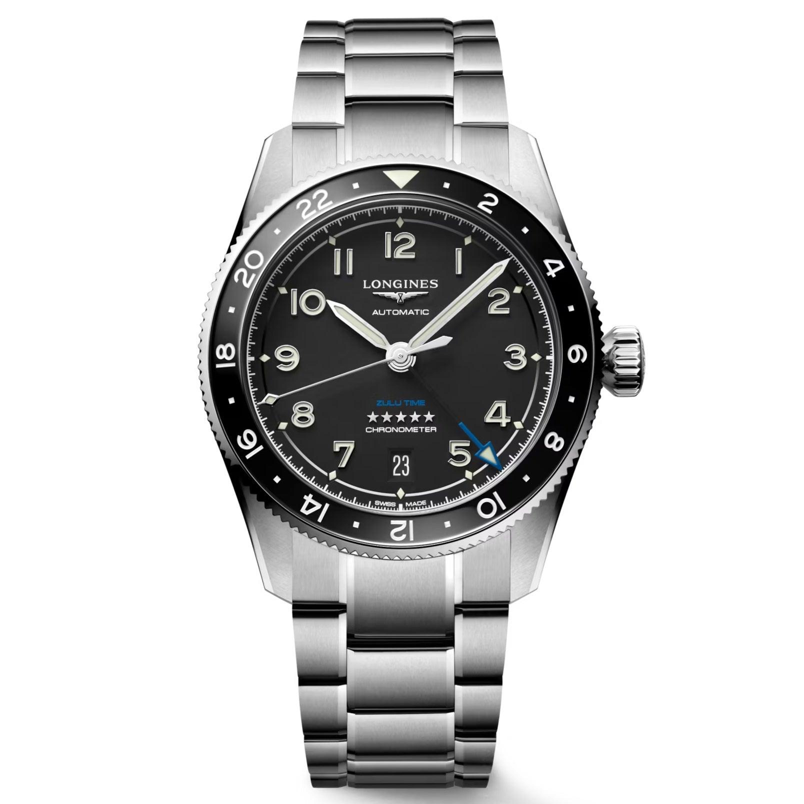 Longines orologio Spirit Zulu Time 39mm nero automatico acciaio L3.802.4.53.6