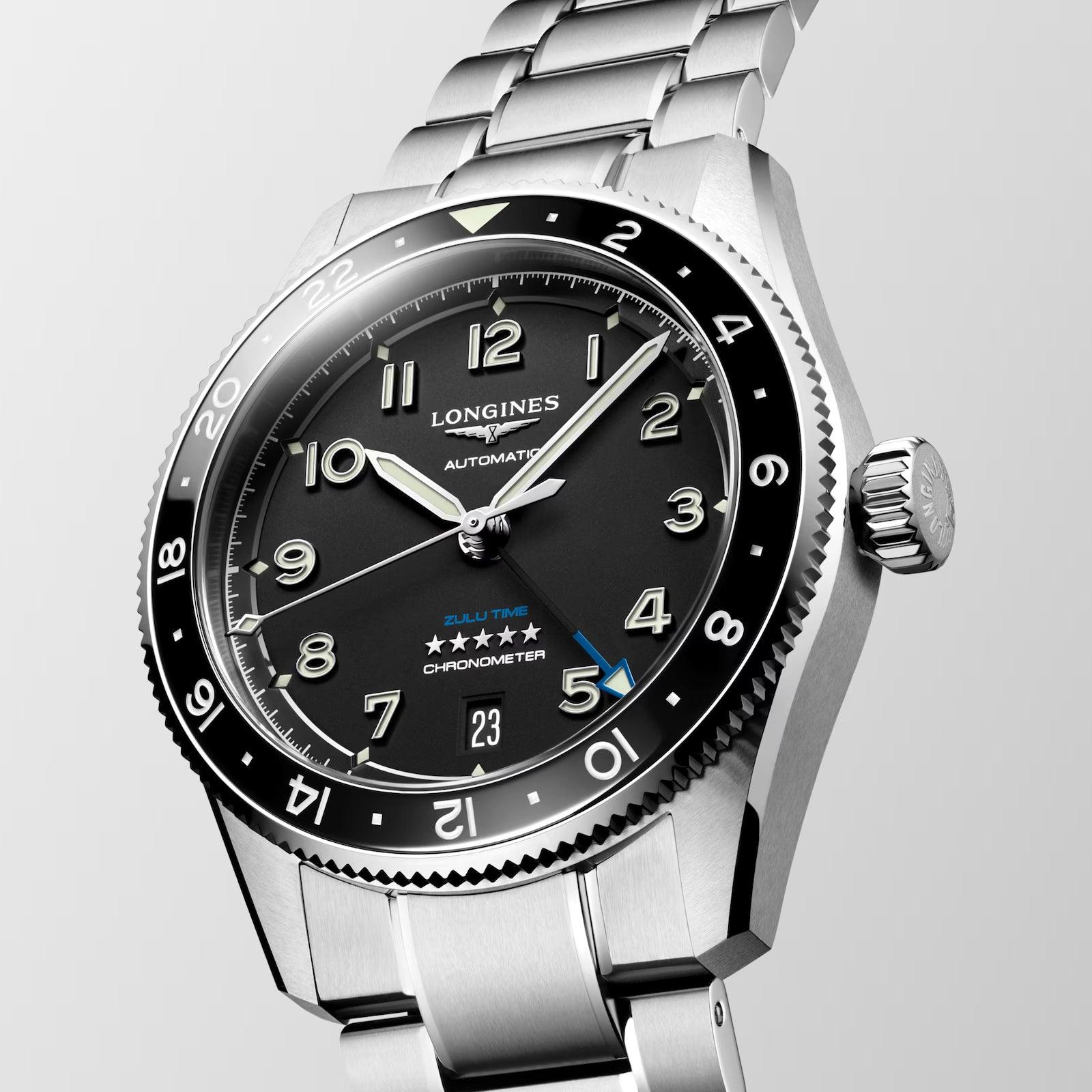 Longines orologio Spirit Zulu Time 39mm nero automatico acciaio L3.802.4.53.6