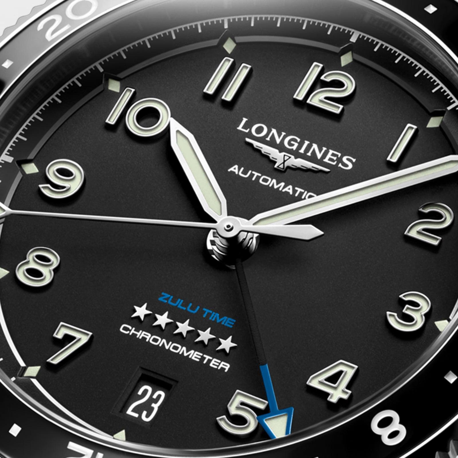 Longines orologio Spirit Zulu Time 39mm nero automatico acciaio L3.802.4.53.6
