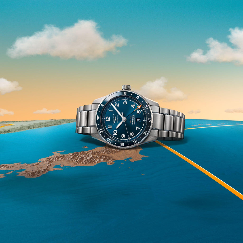 Longines orologio Spirit Zulu Time 42mm blu automatico acciaio L3.812.4.93.6