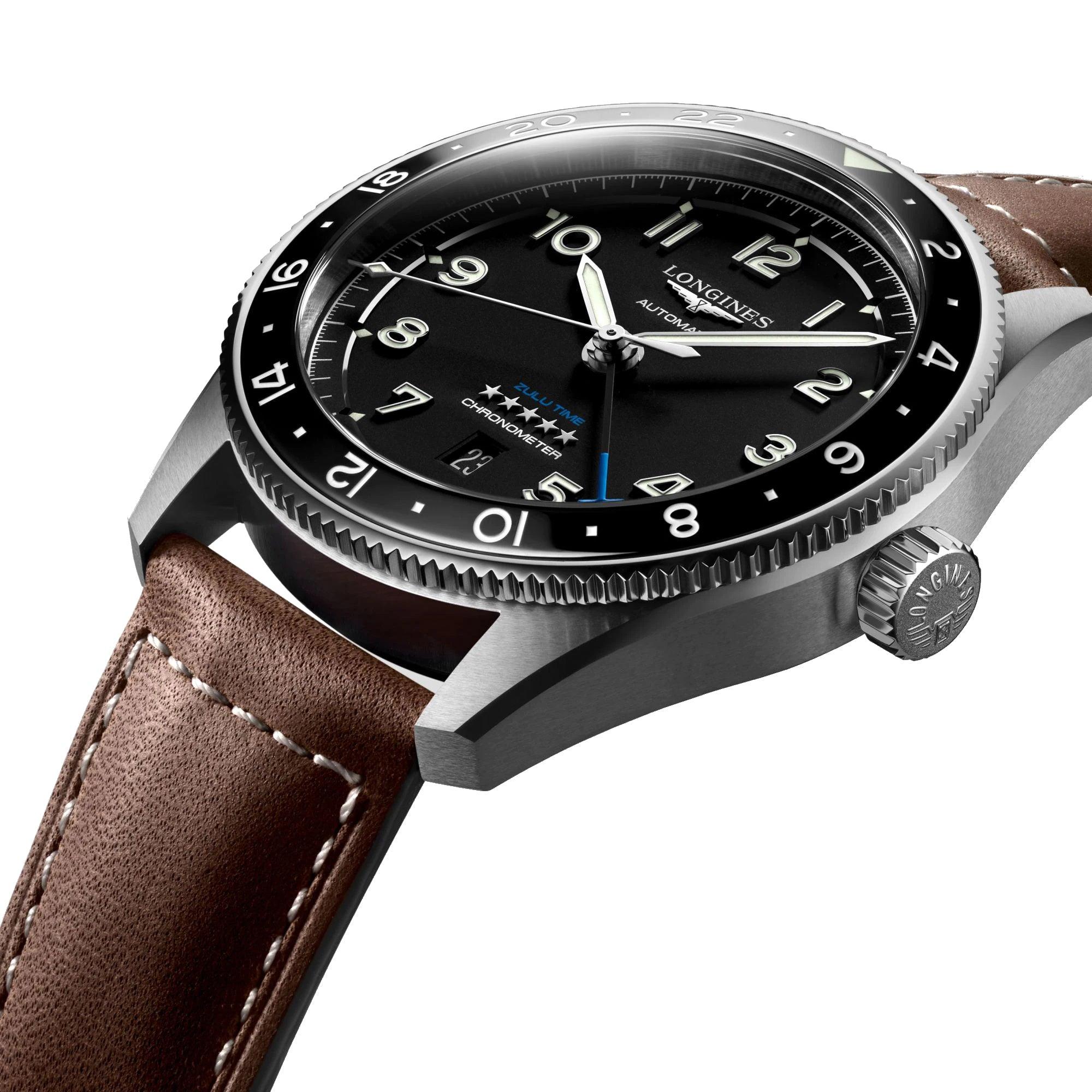 Longines orologio Spirit Zulu Time 42mm nero automatico acciaio L3.812.4.53.2