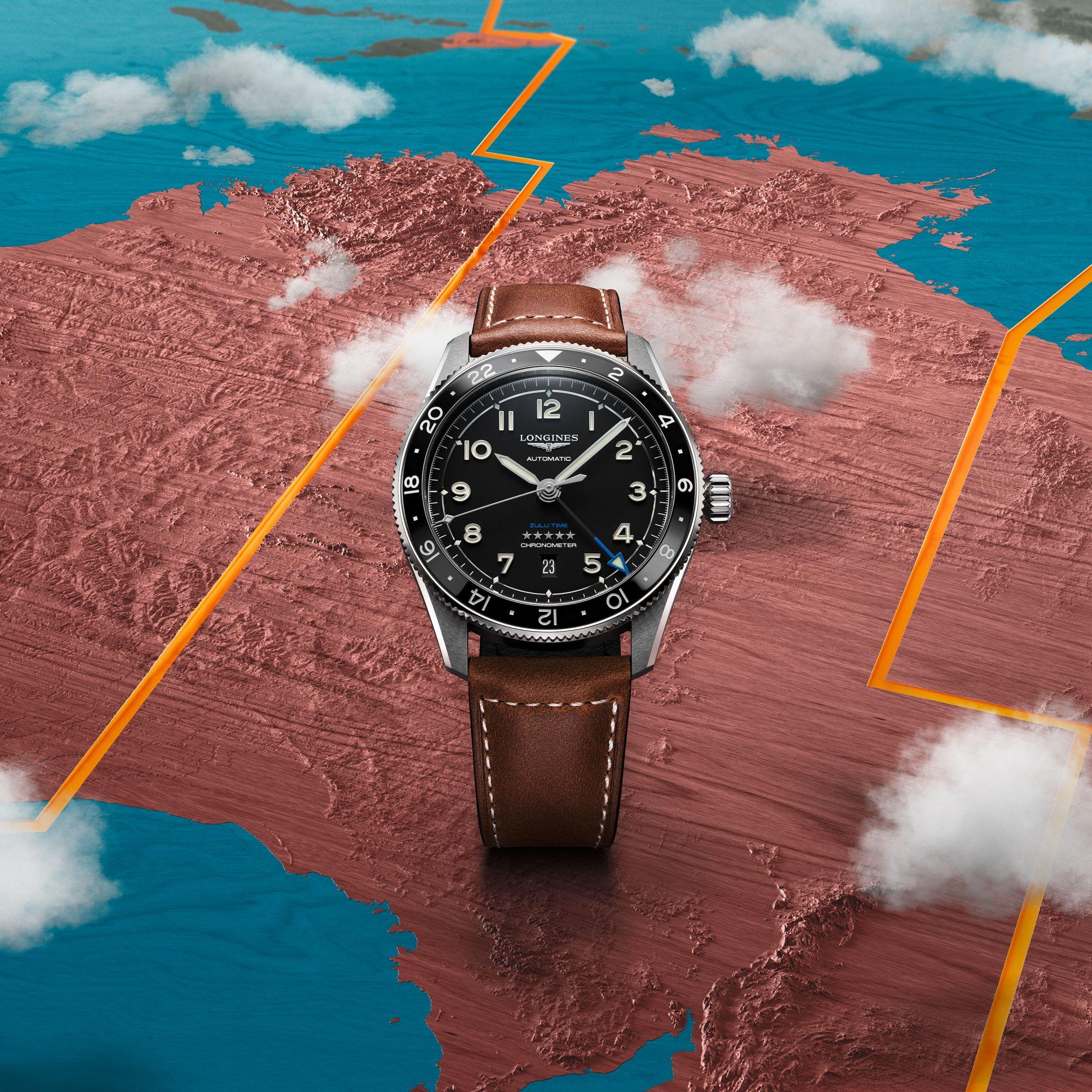 Longines orologio Spirit Zulu Time 42mm nero automatico acciaio L3.812.4.53.2