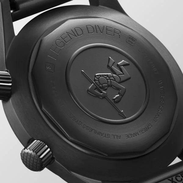 Longines orologio The Longines Legend Diver Watch 42mm nero automatico acciaio finitura PVD nero L3.774.2.50.9