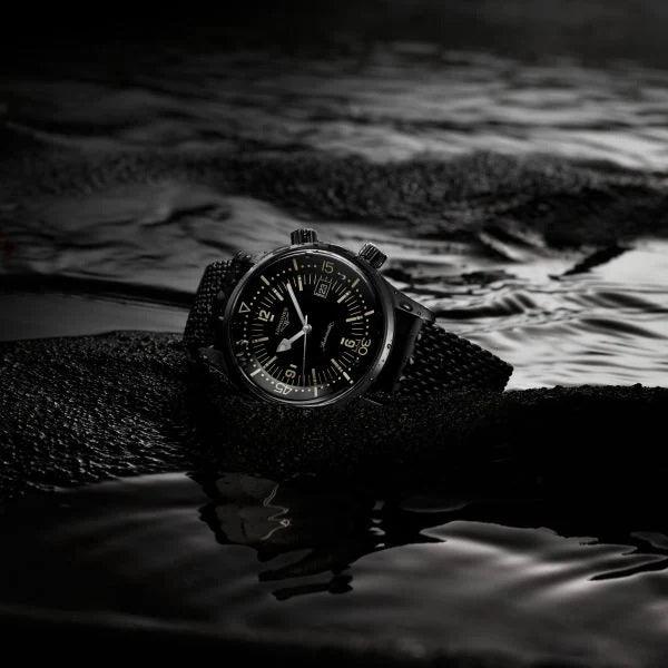 Longines orologio The Longines Legend Diver Watch 42mm nero automatico acciaio finitura PVD nero L3.774.2.50.9