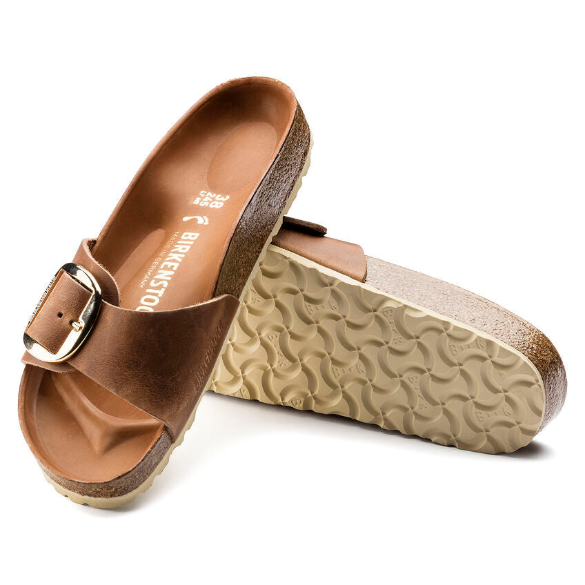 Birkenstock Madrid Big Buckle Cognac pelle Ingrassata Pianta Stretta