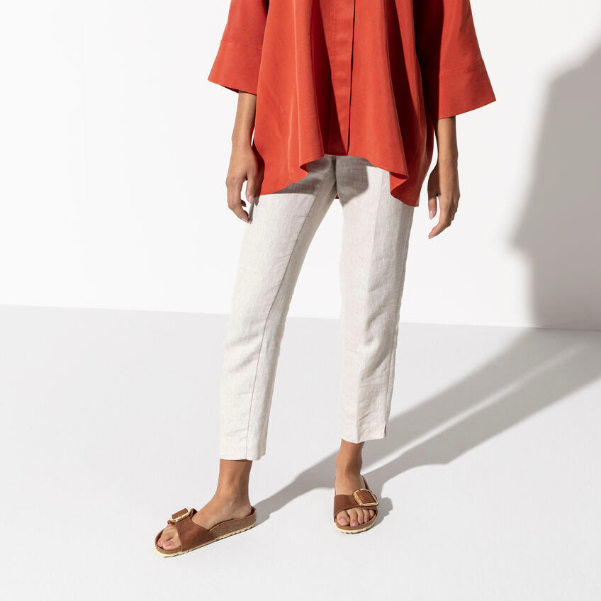 Birkenstock Madrid Big Buckle Cognac pelle Ingrassata Pianta Stretta