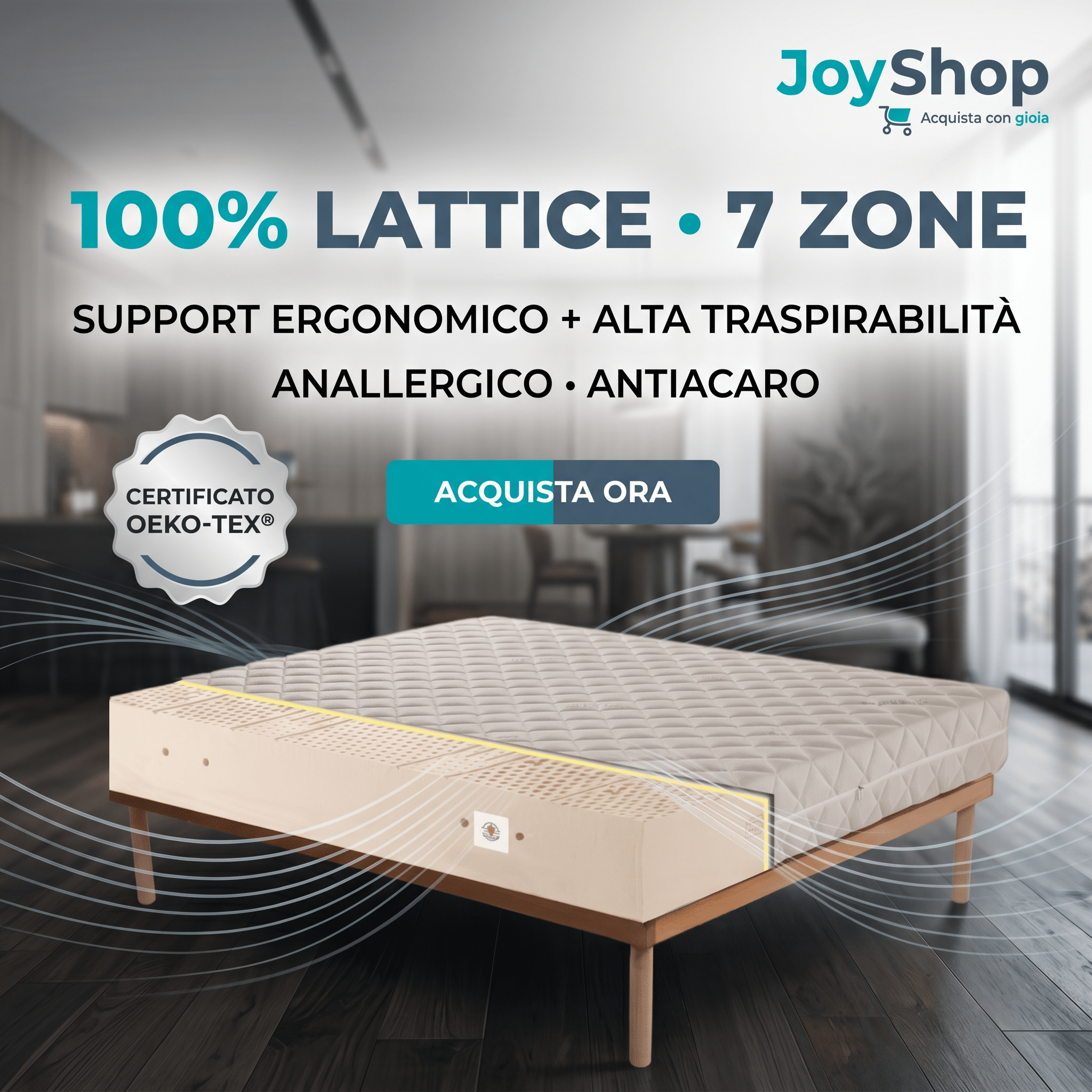 Materasso Lattice 100% – 7 Zone, 22 cm, Anallergico | JUPITER