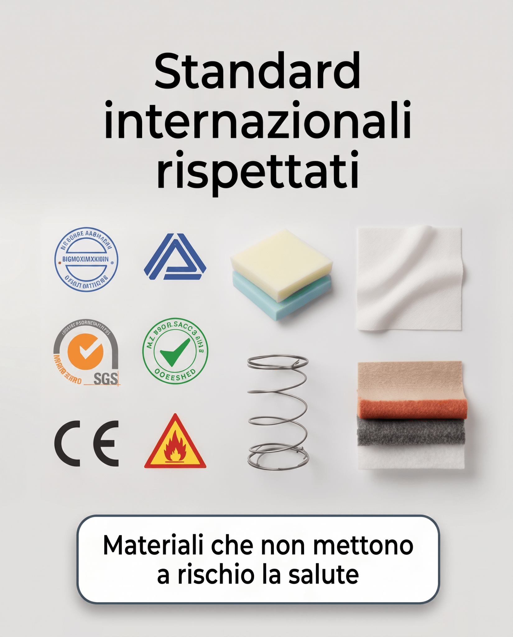 Materasso a Molle Insacchettate + 3 cm Memory Ignifugo Certificato Classe 1 IM H25 cm