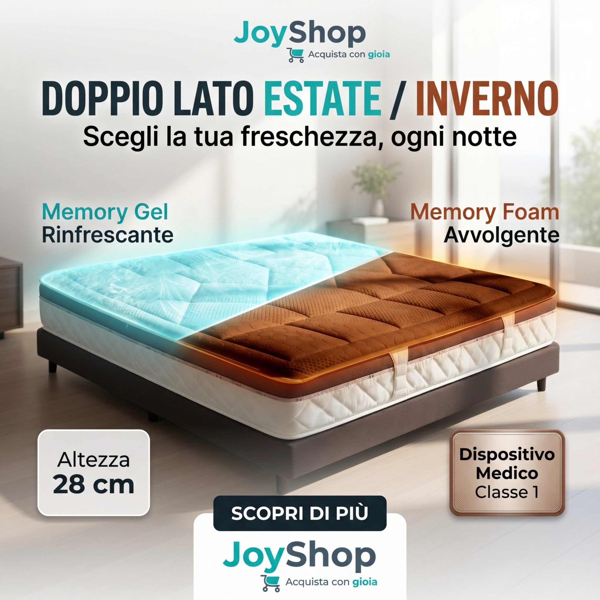 Materasso Memory Gel Rinfrescante – Estate/Inverno, 28 cm | CONFORTPIU