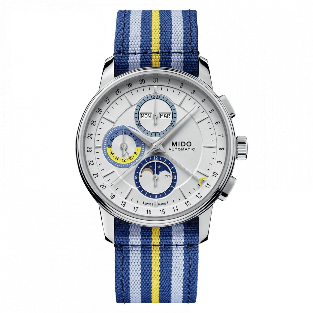 Mido orologio Baroncelli Chronograph Moonphase 42mm argento automatico acciaio M027.625.17.031.00