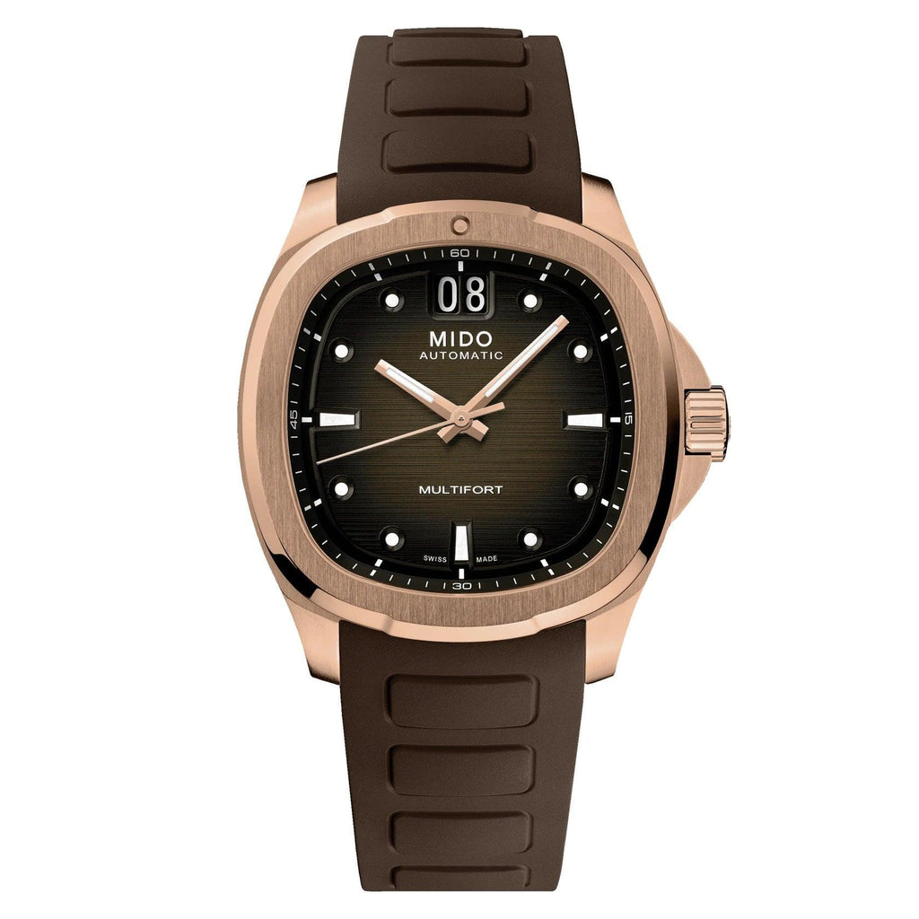Mido orologio Multifort TV Big Date 39x40mm marrone automatico acciaio finitura PVD oro rosa M049.526.37.291.00