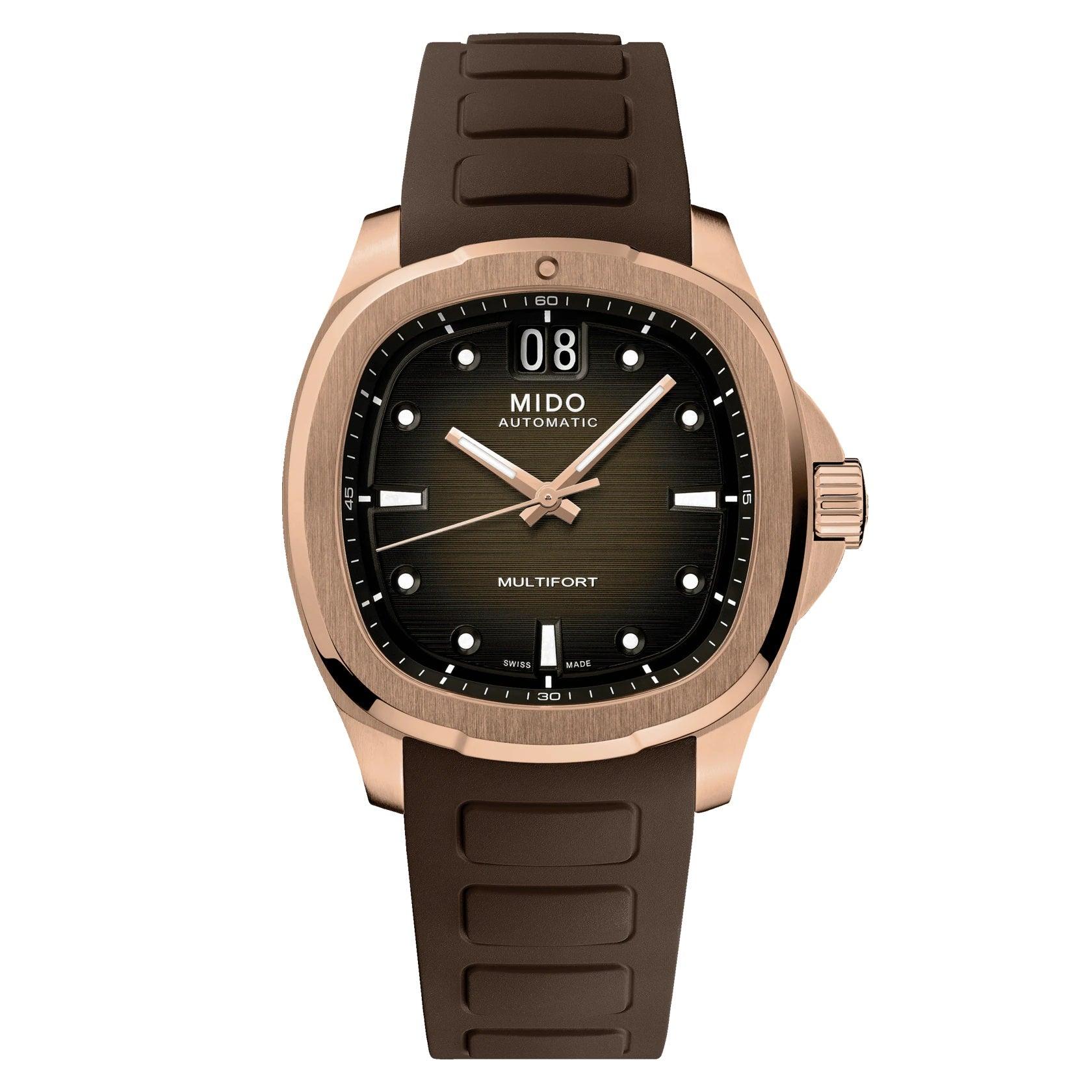 Mido orologio Multifort TV Big Date 39x40mm marrone automatico acciaio finitura PVD oro rosa M049.526.37.291.00