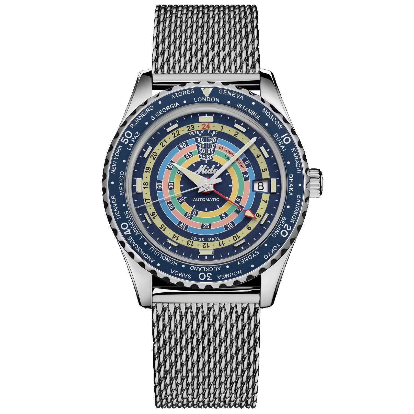 Mido orologio Ocean Star Decompression Worldtimer Special Edition 40mm blu automatico acciaio M026.829.17.041.00