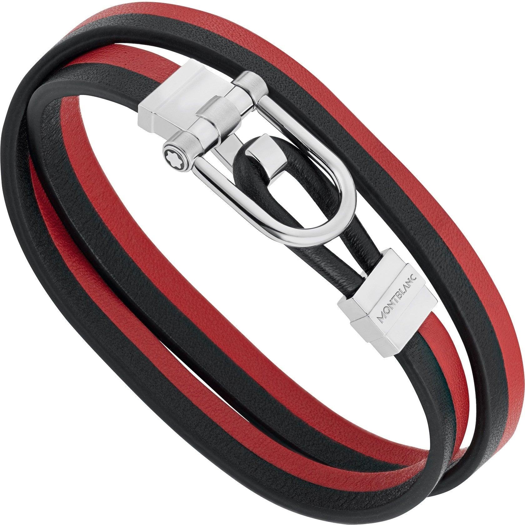 Montblanc bracciale acciaio pelle Urban Spirit nero rosso misura media 11881363