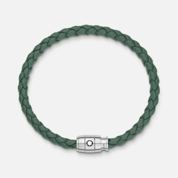 Montblanc bracciale in acciaio con chiusura a 3 anelli e pelle peltro misura S 13315060