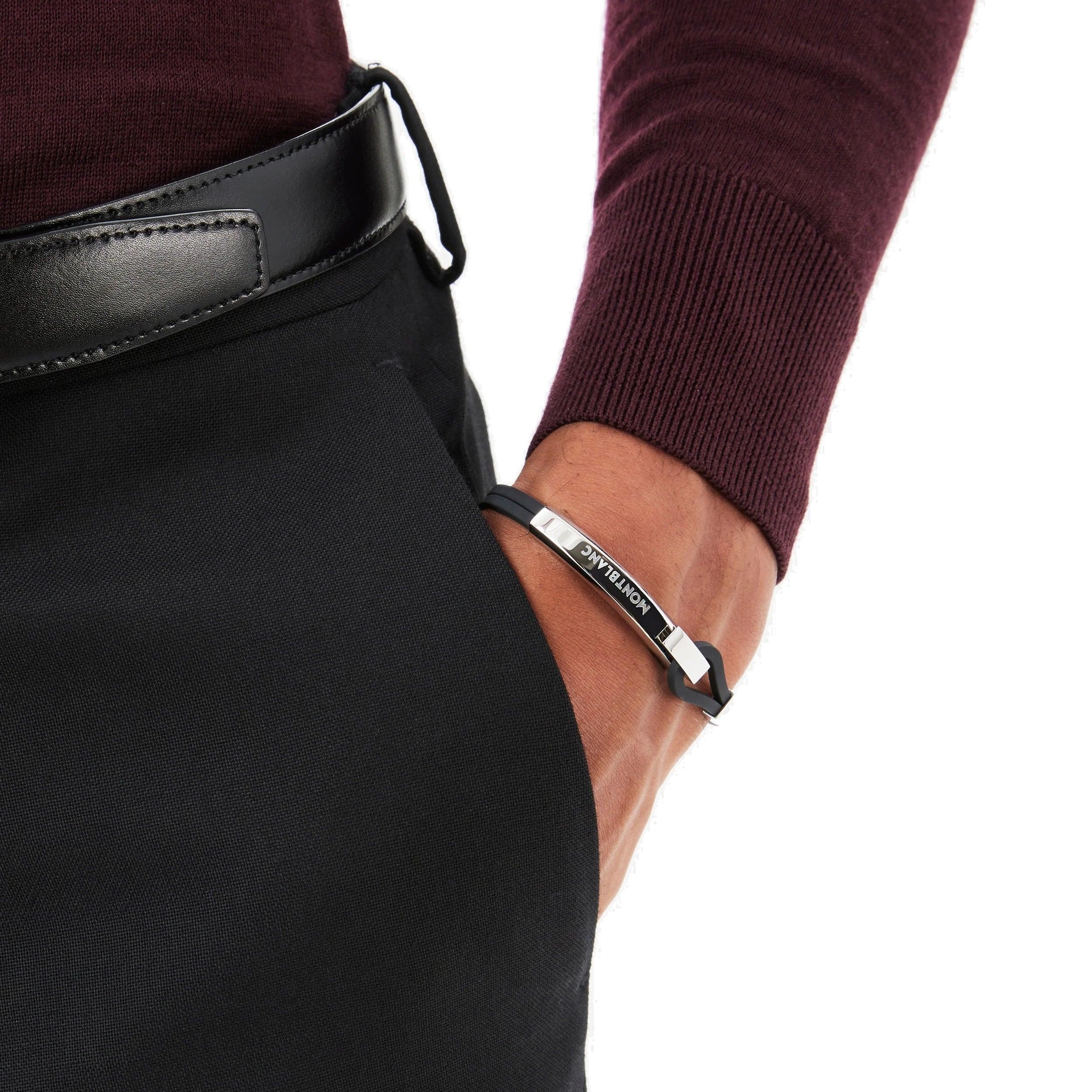 Montblanc bracciale in caucciù nero e acciaio Wrap Me 126135