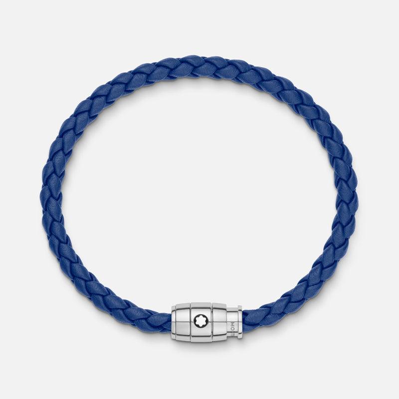 Montblanc bracciale pelle intrecciata blu chiusura a 3 anelli misura S 130898
