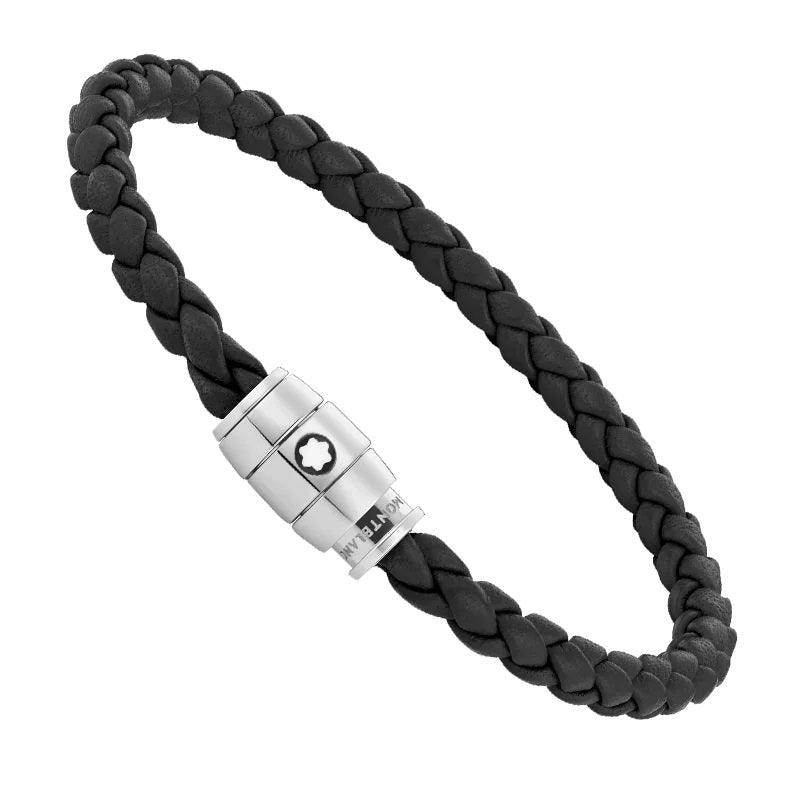 Montblanc bracciale pelle intrecciata nera chiusura a 3 anelli misura S 130895 60