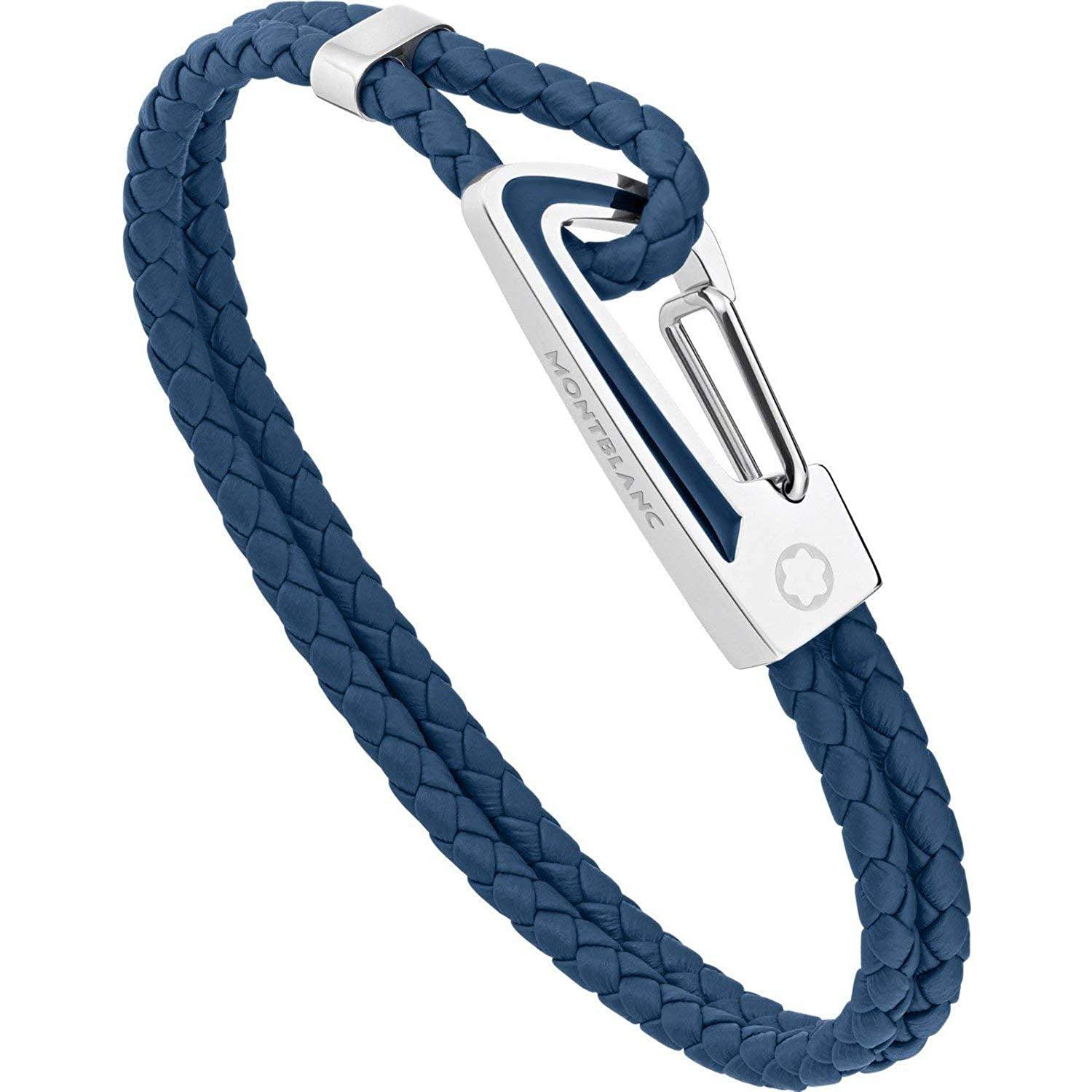 Montblanc bracciale uomo pelle intrecciata blu chiusura acciaio misura M 11855463
