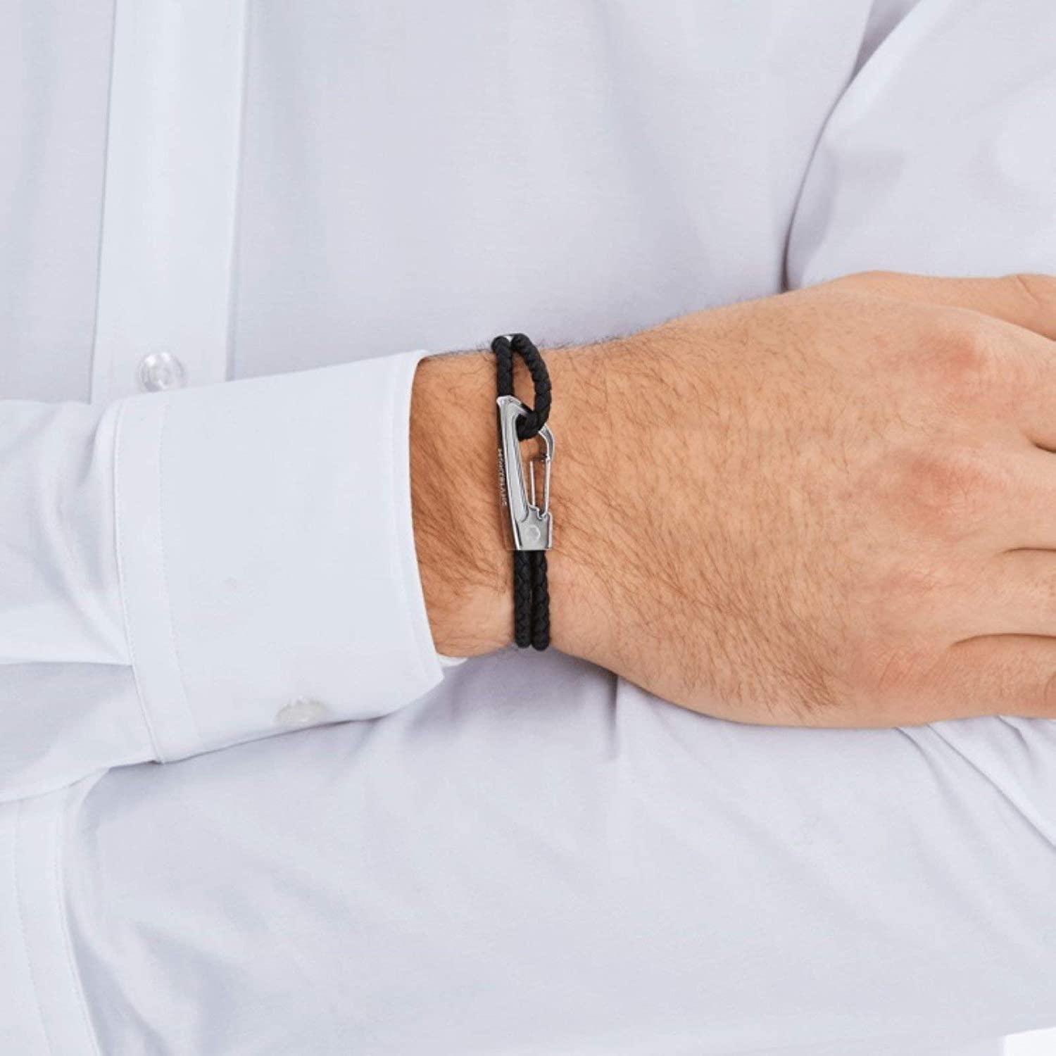 Montblanc bracciale uomo pelle intrecciata nera chiusura acciaio misura M 11499063