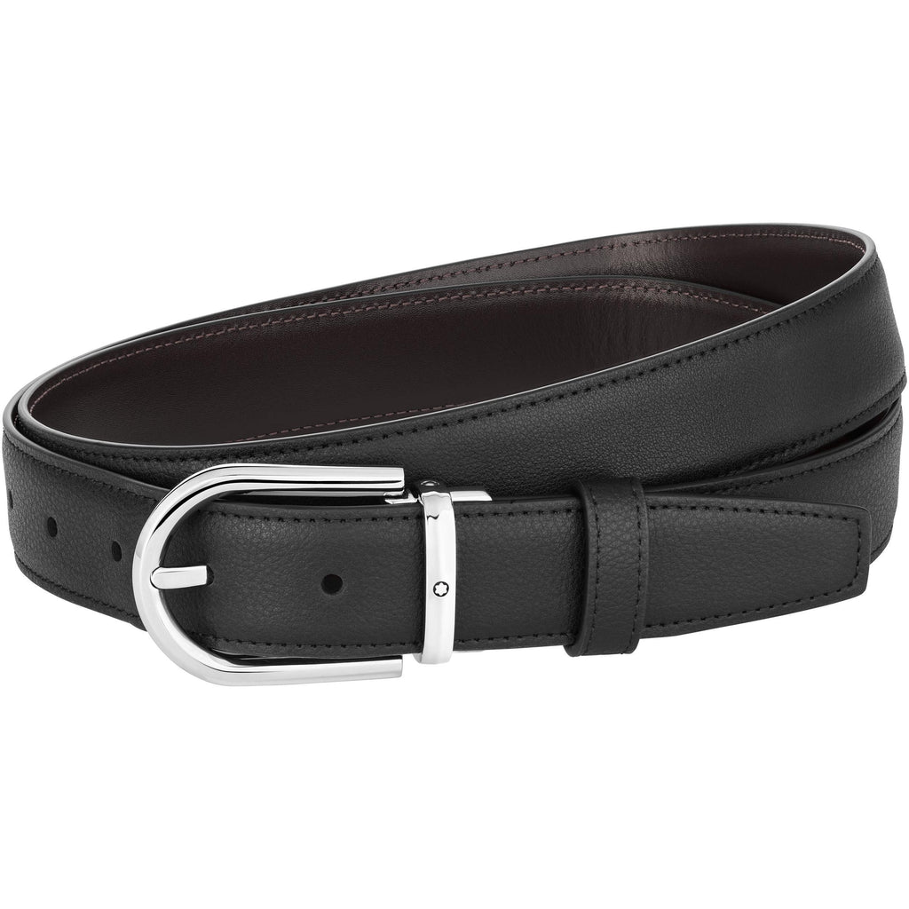Montblanc cintura 30mm con fibbia ad ardiglione a ferro di cavallo finitura palladio lucido 128757